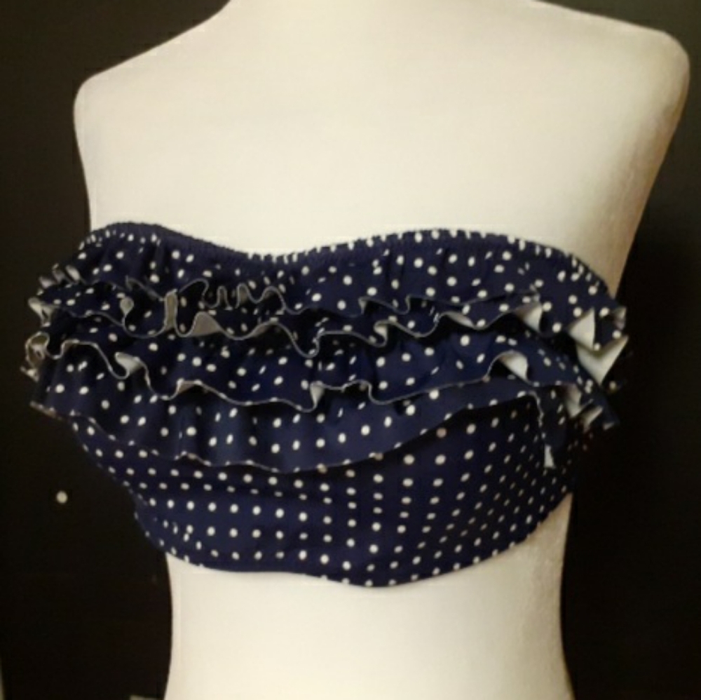 Navy Blue Polka Dot Bikini Top - Size Large